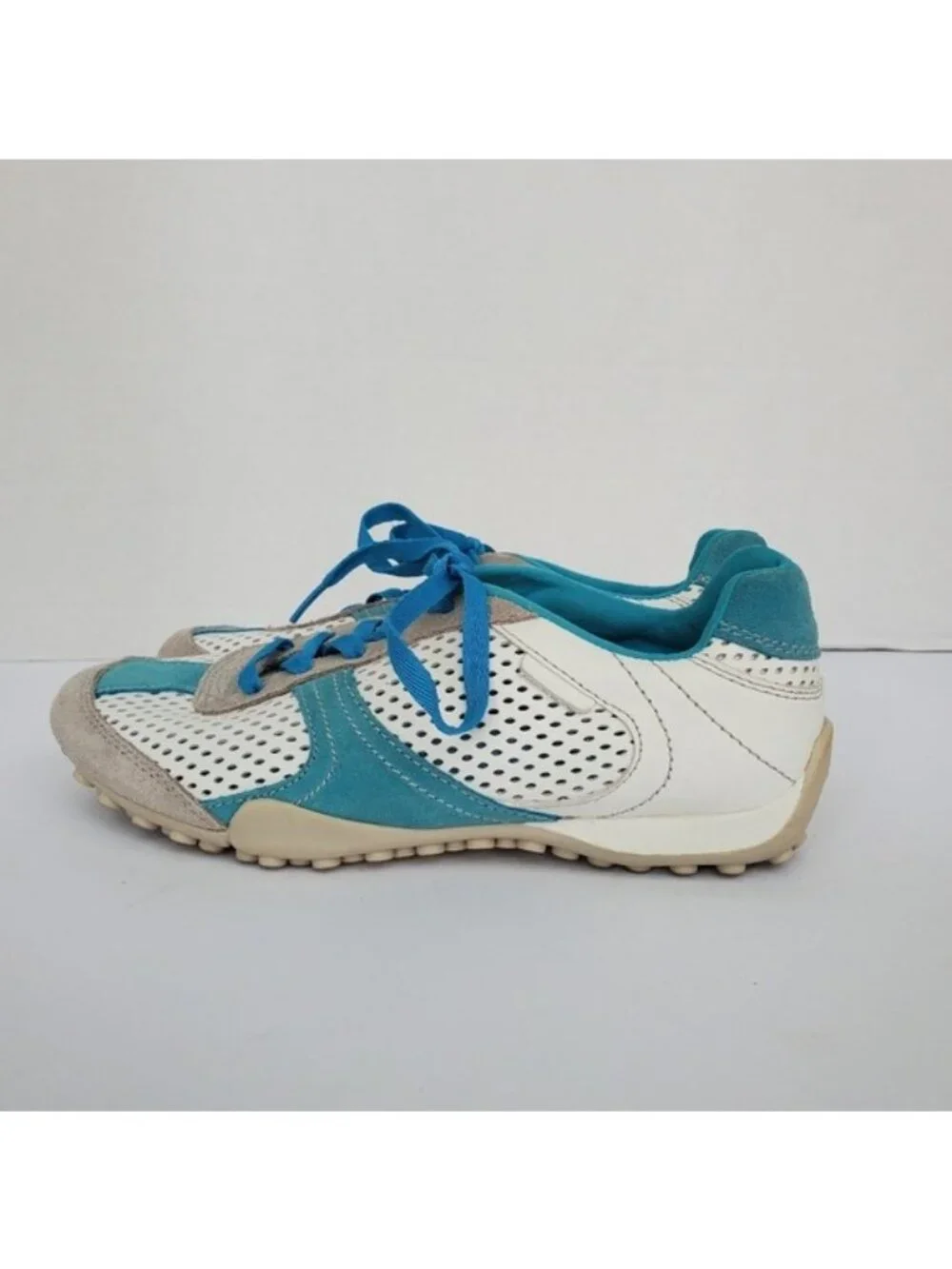 GEOX Respira Trainer Leather Blue Suede Sneaker EUC 6